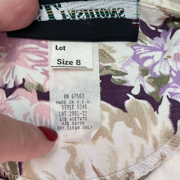 Vintage 80s SL Fashions Dress Women 8 Cream Pink Floral Pastel Cottagecore Fairy - Picture 9 of 12